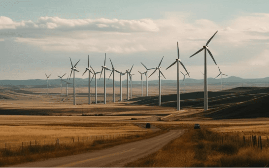 Windmill farm in open area