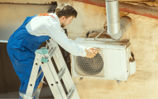 Man installing an air conditioning unit